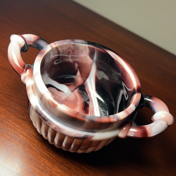 Vintage Purple Slag Glass Double Handle Jewelry Trinket Dish Small Sugar Bowl - Picture 4 of 7